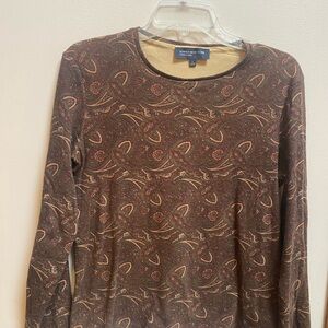 Jones New York Brown Patterned Long Sleeve Shirt